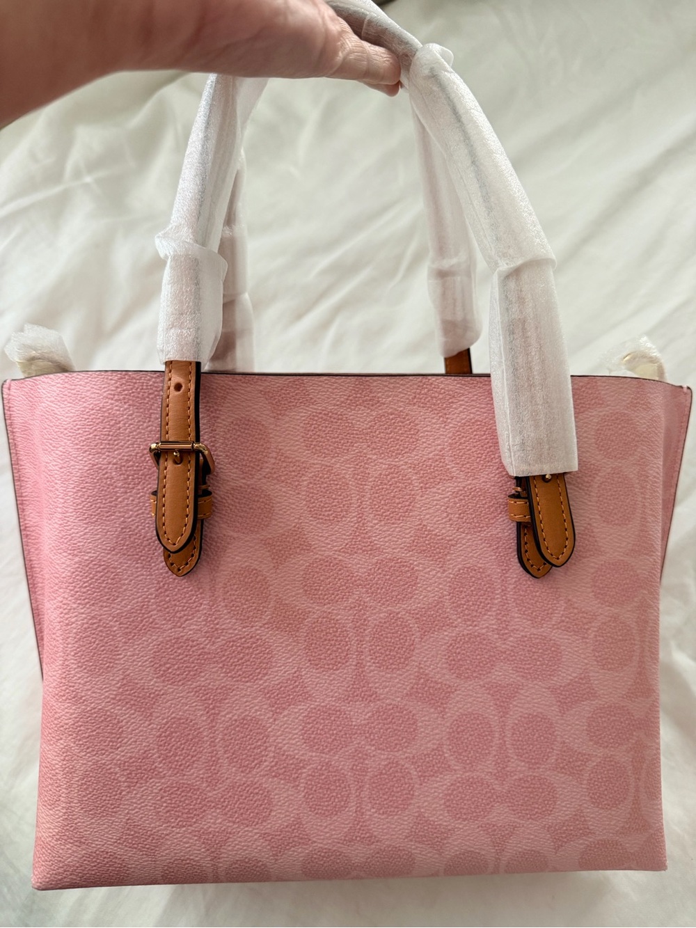 Coach Powder Pink Mollie Tote with Floral Charm and Tan Trim - Picture 3 of 9